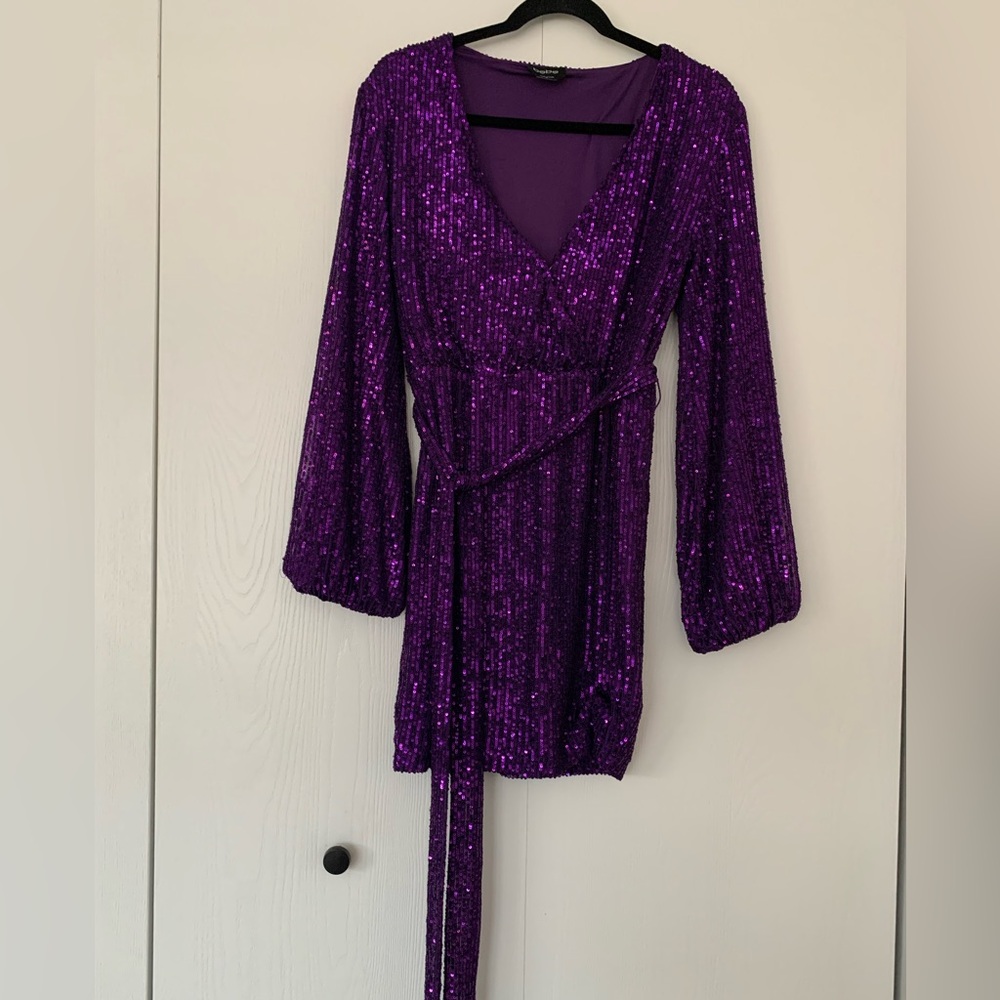 BEBE purple sequin romper